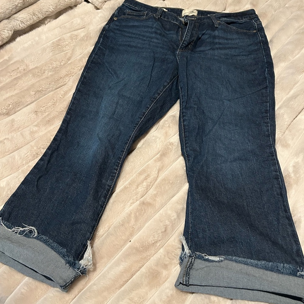 Boyfriend fit frayed Dark Blue Jeans
